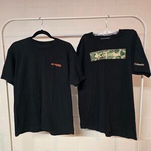 2 Columbia Mens L Black Short Sleeve T Shirts Graphic Print Camo Dog Gorpcore